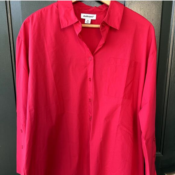 NWOT QVC Studio Park x Amy Stran Modern Button Front Shirt Sz M in Rouge, Cotton - Picture 3 of 8